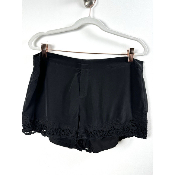 Joie Black Preppy Coquette Eyelet Trim 100% Silk Whimsigoth Dress Shorts 8